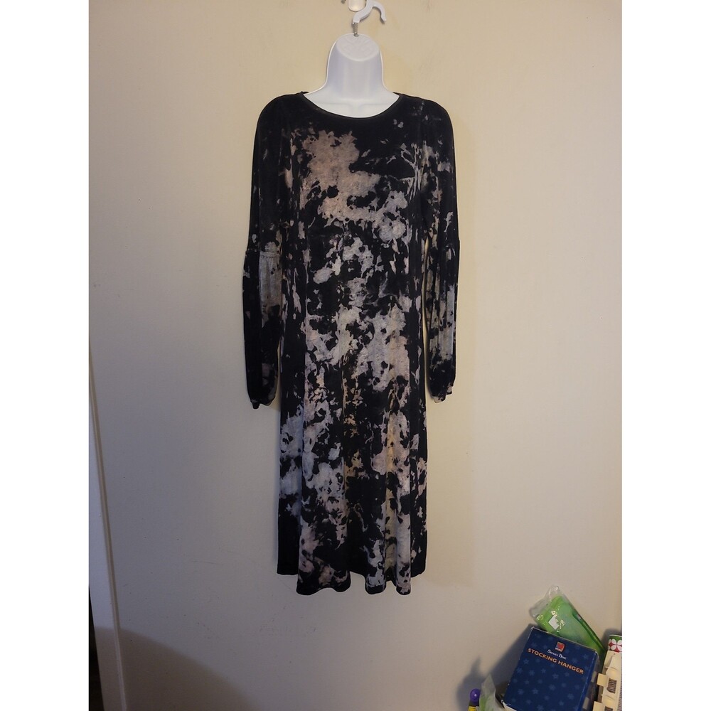 Hard Tail Black Tie Dye Terry Poet Sleeve Midi Dress Sz L NEW